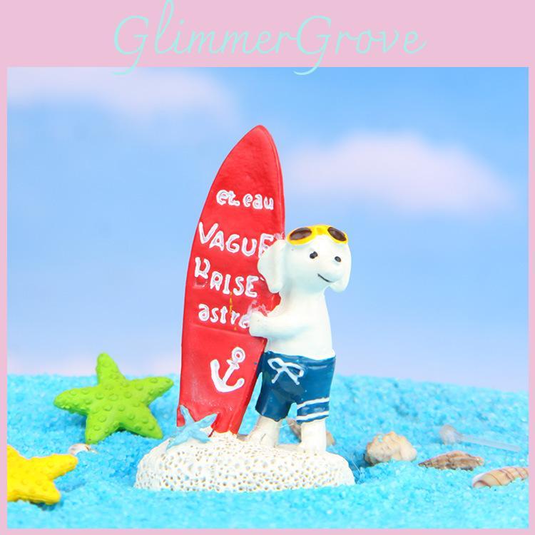 Cartoon Dog Resin Figurine For Surfing And Plants Decor Home Office Collectible Gift