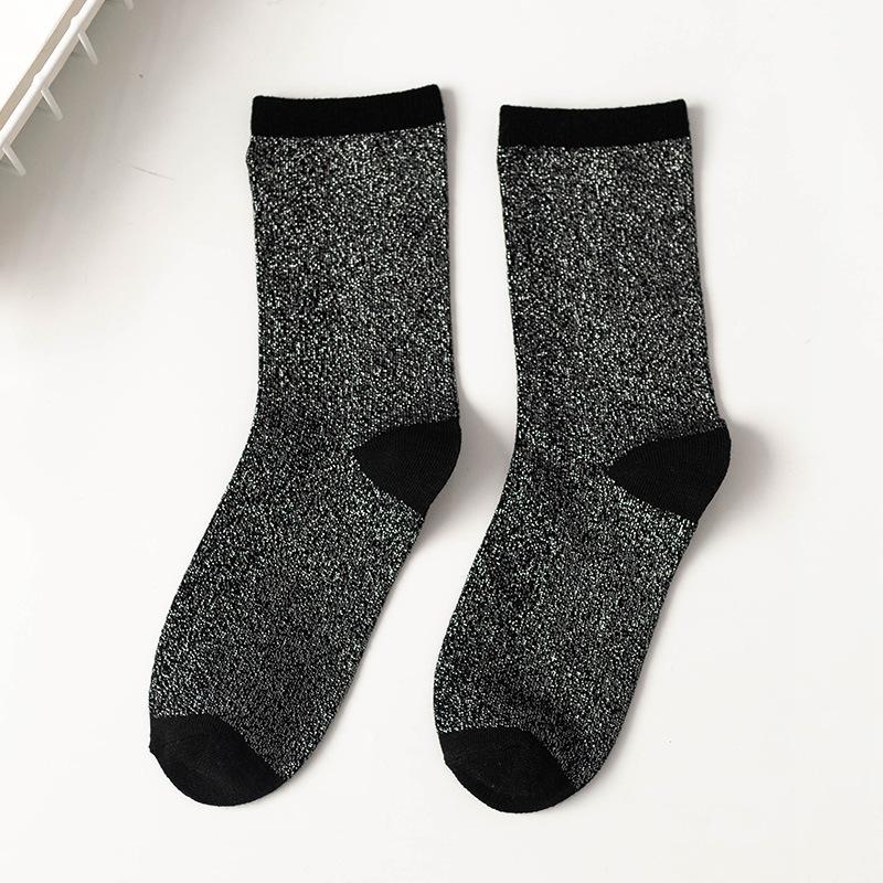 Colorful Japanese Style Metallic Thread Glitter Sparkle Crew Socks Shiny Pearl Black  Pink Cute Kawaii Gift Designer Christmas