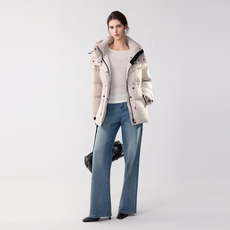 ELLE Solid Color Loose Fit Hooded Long Sleeve Down Jacket Women Outerwear EY52516