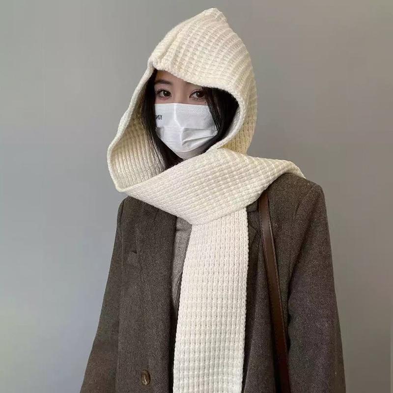 Scarf Integrated Warm Autumn And Winter Hooded Shawl Hat Dual-Purpose Knitted Scarf Wool Hat