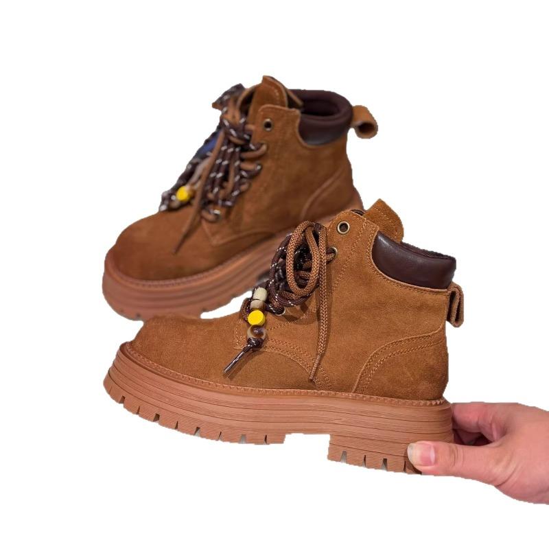 Leather Martin boots women's early autumn new thick-soled versatile western denim casual versatile