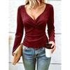 Damen S Langarm V-Ausschnitt Einfarbig Elegantes Oberteil