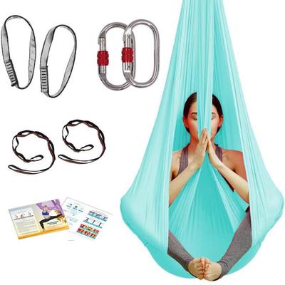 Knot-Free Aerial Yoga Silk Hammock with Extension Straps & Carabiners for Home or Studio Anti-Gravity Inversion Exercises