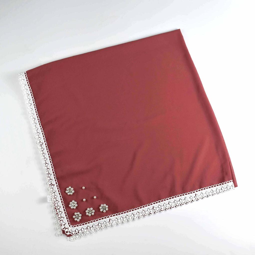 Monochrome Pearl Chiffon Square Scarf With Small Flower For Women