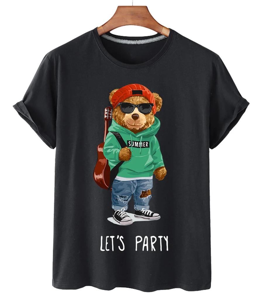 T-shirt Divertente con Stampa Orso Donna Moda Cartone Animato Harajuku Casual T-shirt Femminile Estiva Manica Corta Top T-shirt Unisex Maglietta Unisex