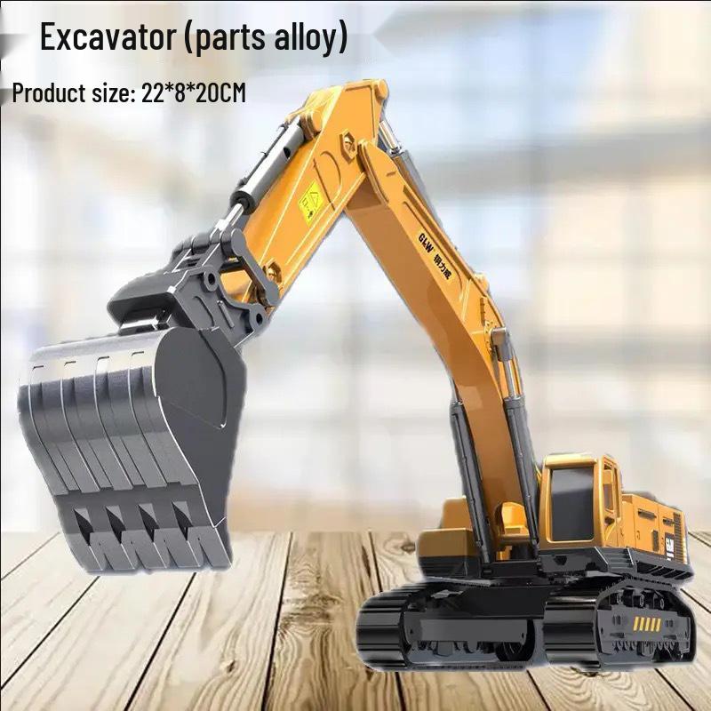 Children's Alloy Excavator Toy with Bucket & Drilling Machine for Boys Ages 2-5
