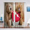 Lustiger Teddybär mit Geschenkbox Liebesherzen Transparente Vorhänge für Wohnzimmer Schlafzimmer Küchendekor Fenstervoiles Tüllvorhang