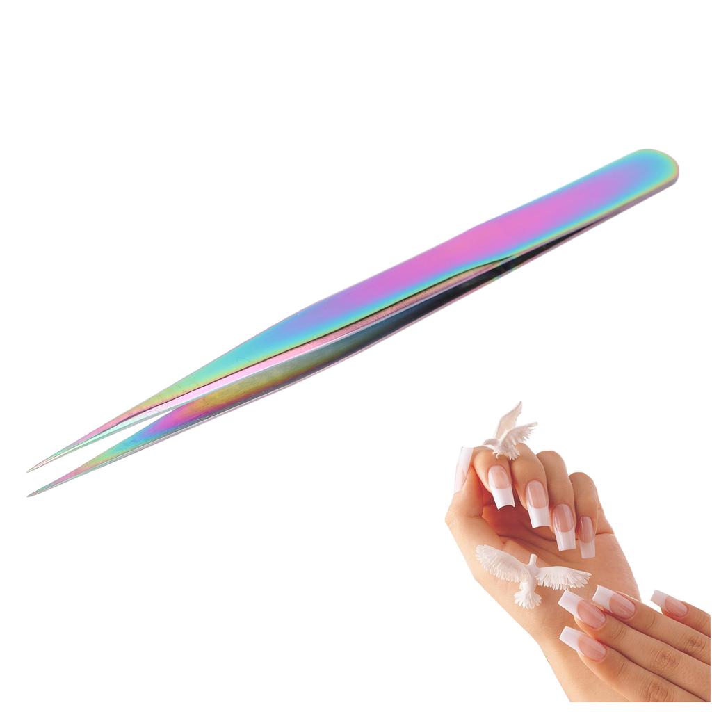Professional Straight Nail Art Tweezers Stainless Steel Pointed Eyelash Extension Tweezers