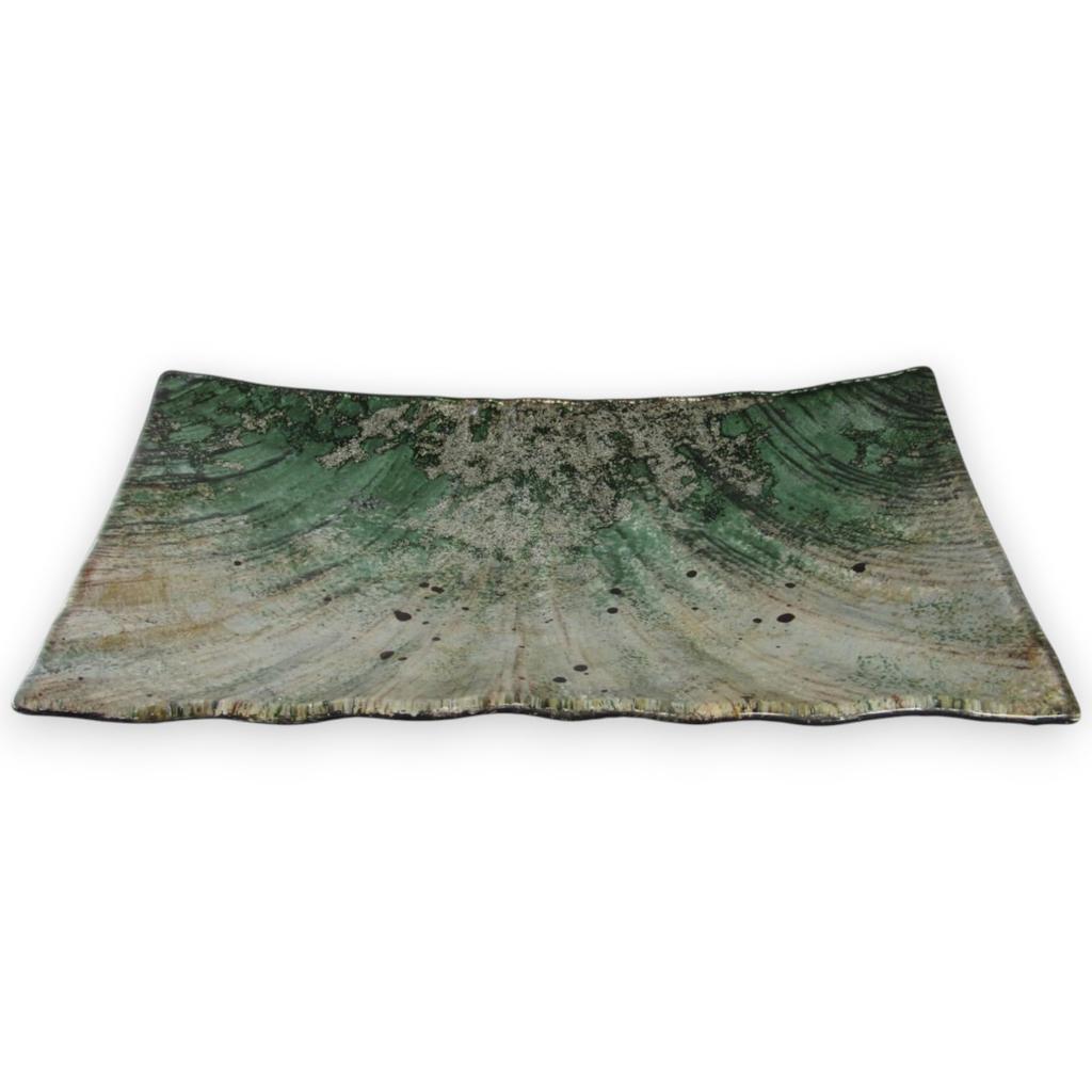 Large Glass Rectangular Serving Green and by Sairan J-kitchens Plate, 23cm, Gold,