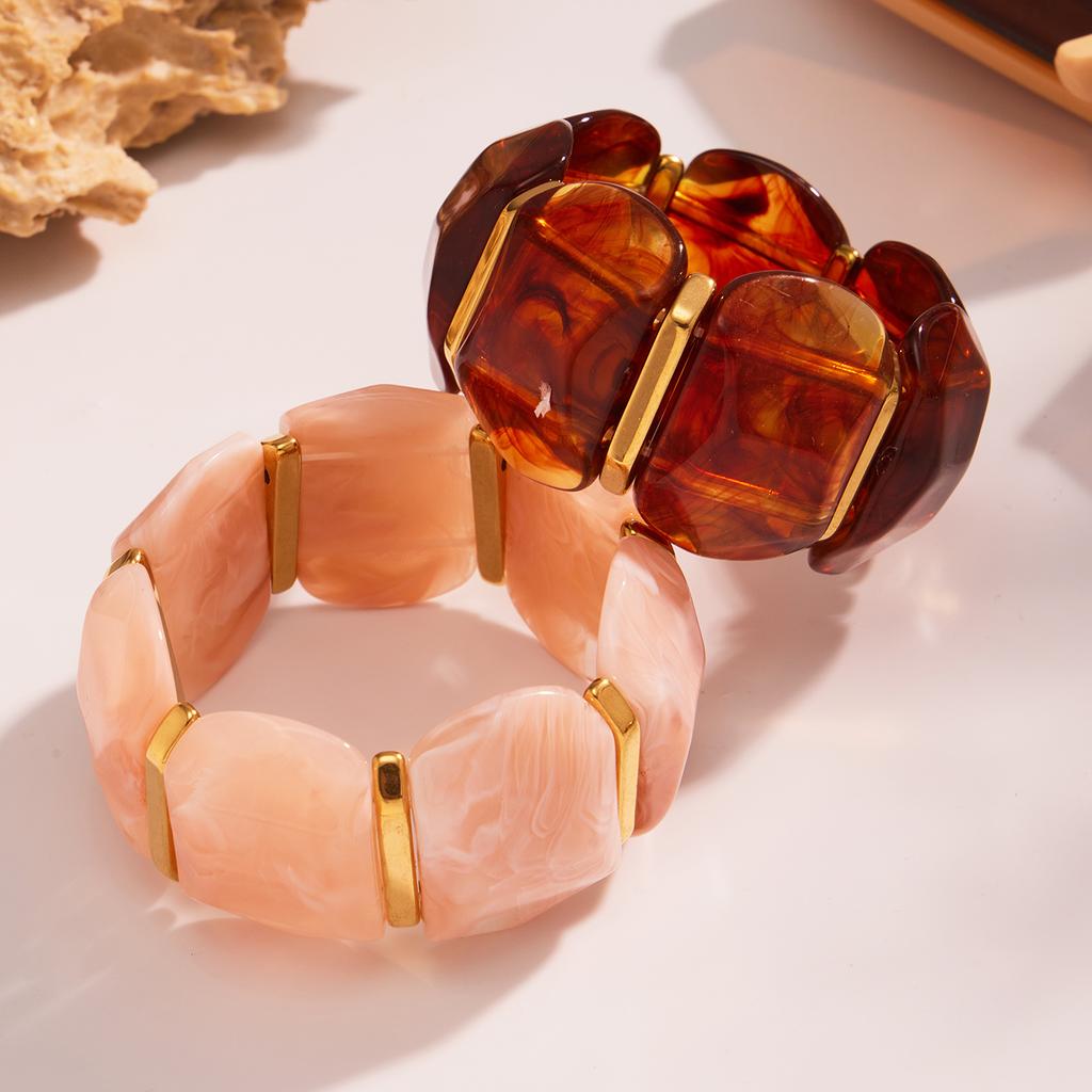 Fashion Colorful Resin Waterproof Wide Bangle Women's Punk-style 316 Stainless Steel Gold-plated Chunky Bracelet Y2K Zircon