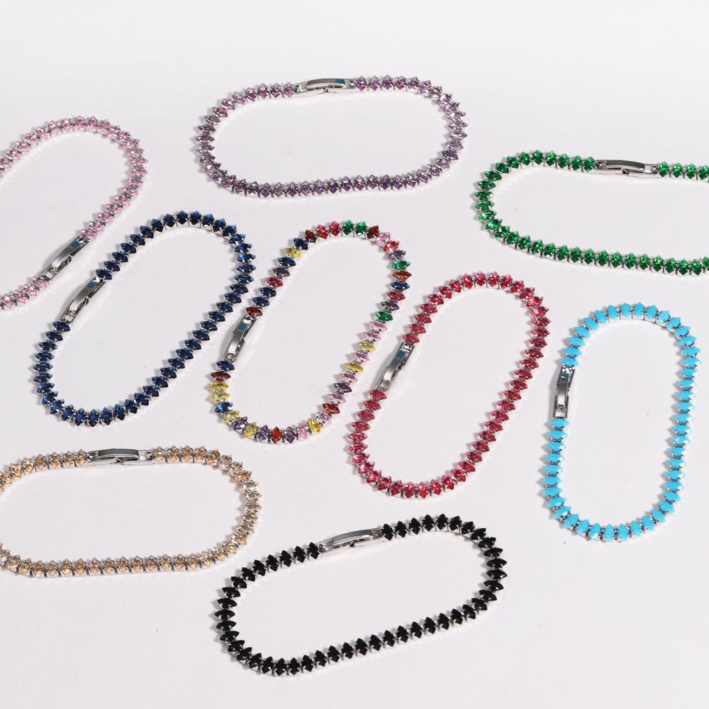 10 Colors Luxury CZ Tennis Cubic Zirconia Gold Silver Color Iced Out Chain Bracelet Bling Jewelry for Women Party Gift