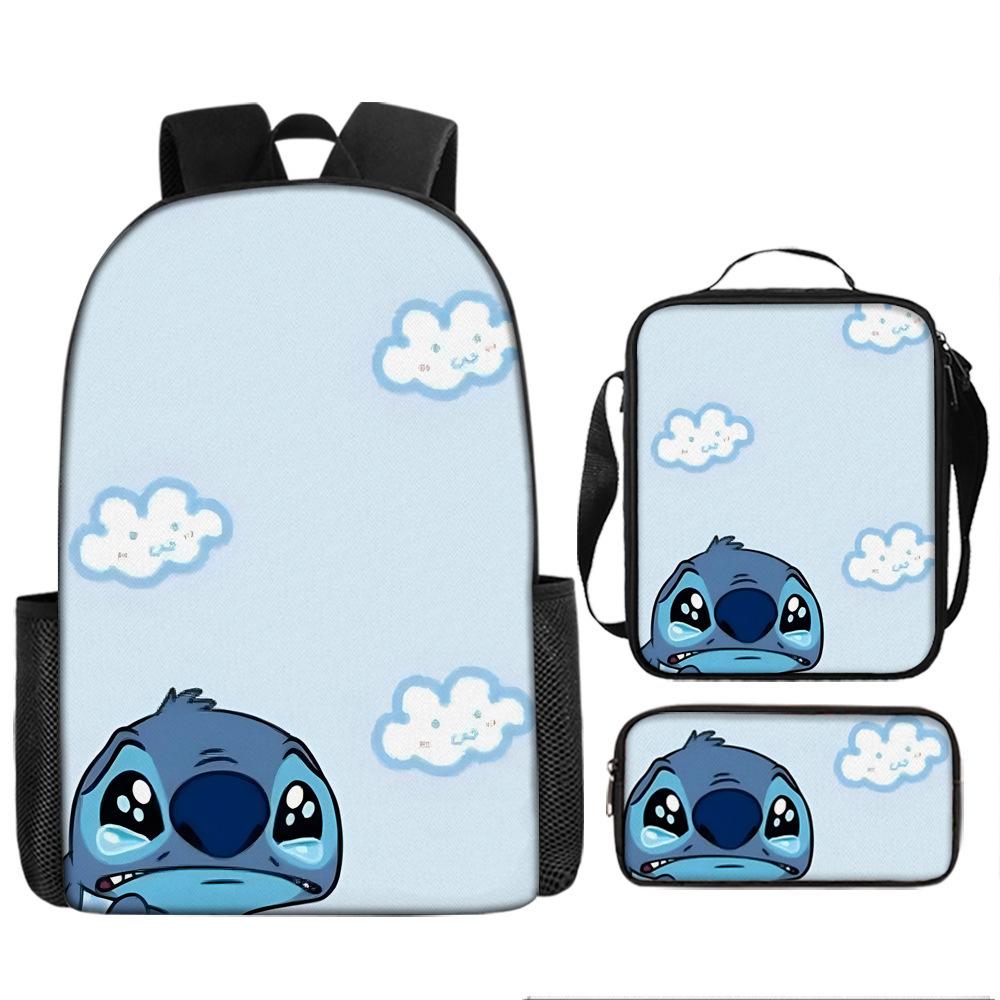 Stitch Kids Backpack Set 3-Piece Student School Bag Lunch Box Pencil Case Digital Print Gift Set for Children