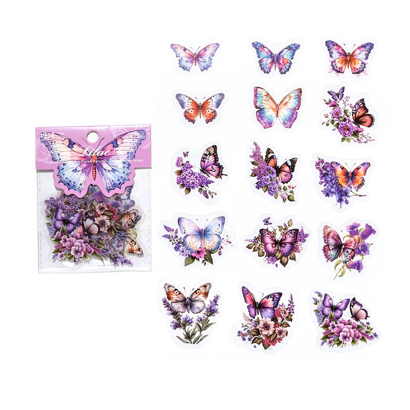 30pcs Butterfly Collage Story Series PET Sticker Vintage Butterfly Flower Hand-account Diary Scrapbooking Decorative Stickers