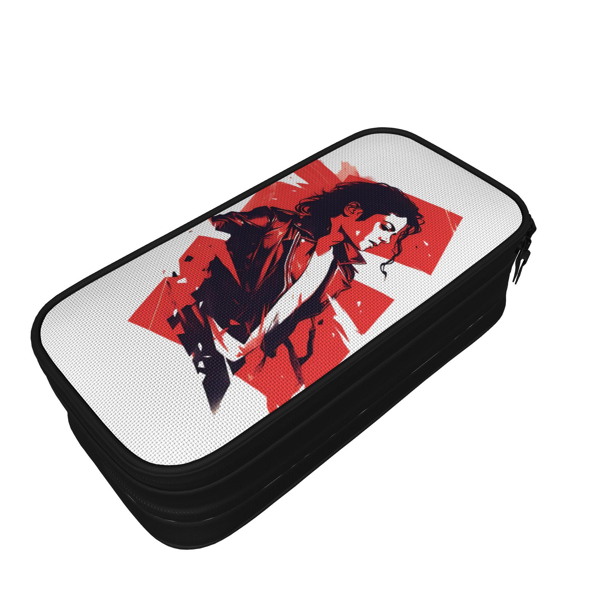 Süße King Michaels Popmusik Jacksons Federmäppchen Federmäppchen Stiftehalter Große Taschen Schulsachen Geschenk Schreibwaren 21x10.5x5cm red