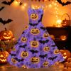 Womens Halloween Spider Web Pumpkin Print Vintage Punk Off Shoulder Dress Sleeveless Flared Skirt Party Costume Dress