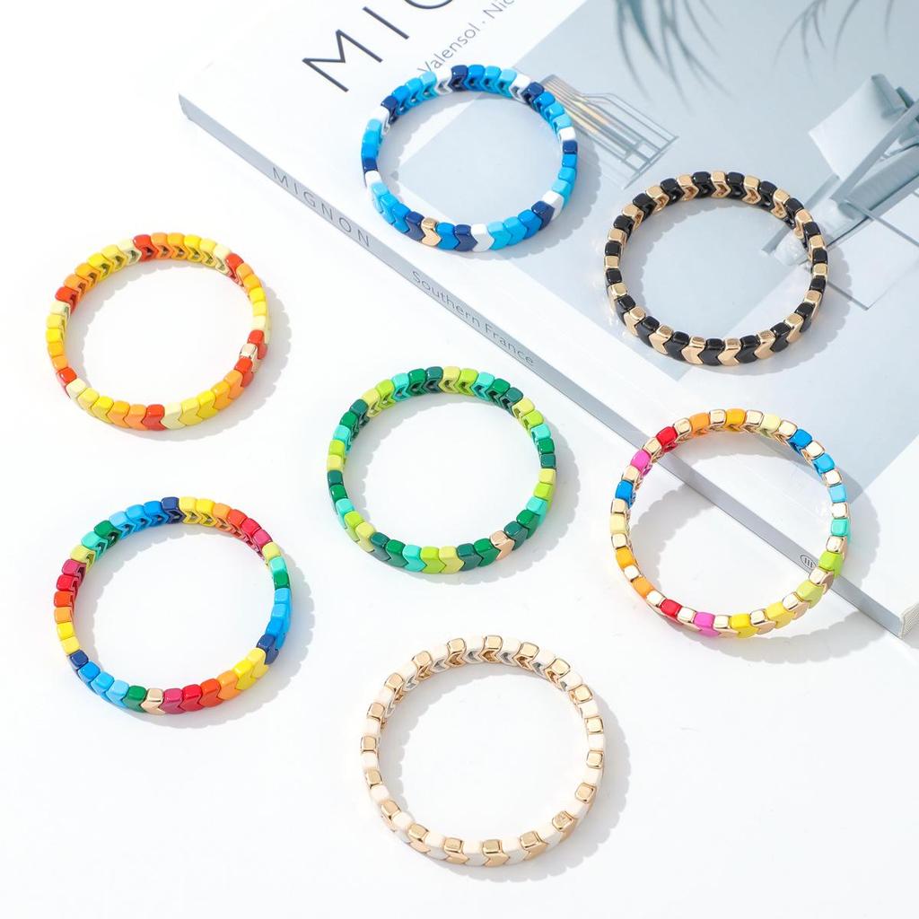 Trendy Gradient Rainbow Enamel Bracelet with Geometric Arrow Design for Women