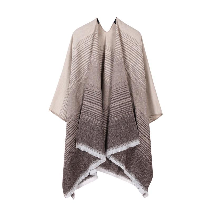 Womens Knitted Faux Cashmere Shawl Wrap With Contrast Stripe Trim Unisex Lightweight Warm Scarf Fall Winter