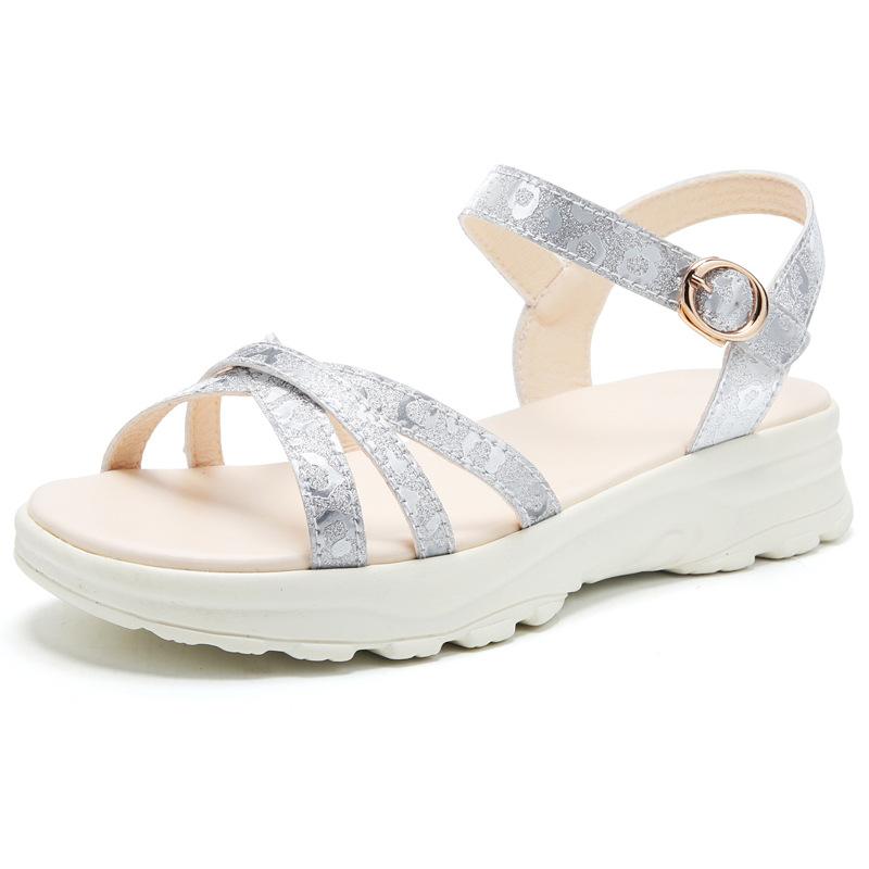 Summer New Versatile Roman Sandals Women's Thick Sole Elevated Fashion Open Toe with Skirt Rhinestone Shoes
