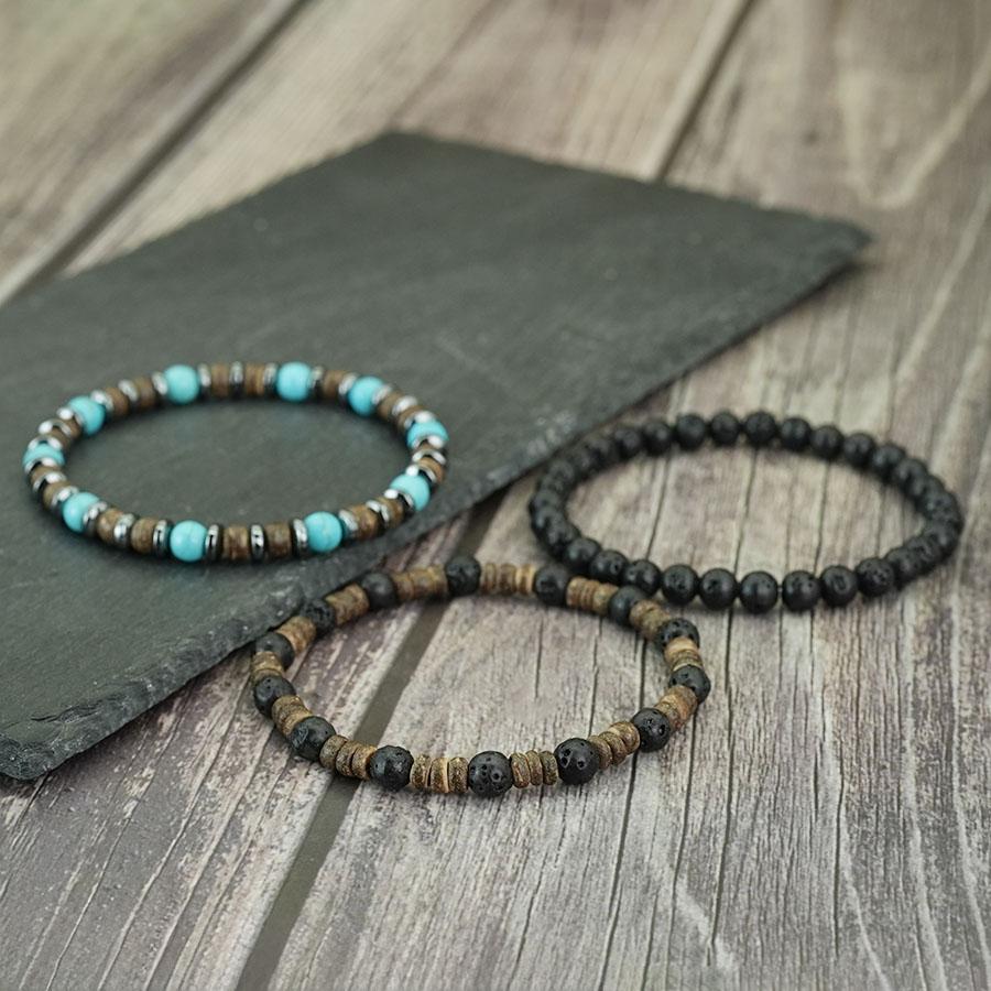Herren Mehrschichtiges Lavastein Holz Perlenarmband Set Natürliche Kokosnussperlen Heilendes Armband Lässiger Schmuck Perfektes Geschenk Für Ihn