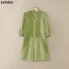 VONDA Summer Women Casual V Collar Half Sleeve Lace Crochet Patchwork Jumpsuits