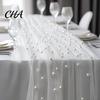 Dreamy Table Decor for Reception Faux Pearl Runner, Sheer Tulle Elegant Dining with Pearls Overlay Weddings, Holiday Parties Versatile Runner Holidays