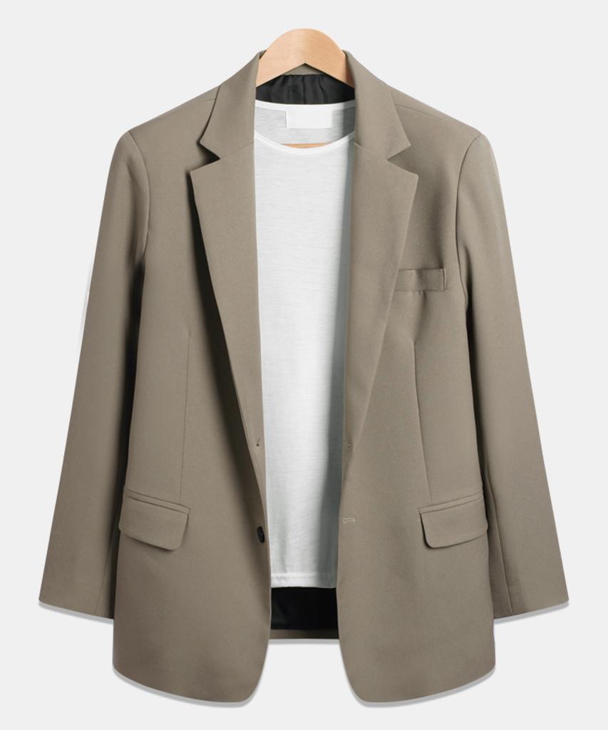 Topboy Single Vent Oversized Blazer Jacket Beige