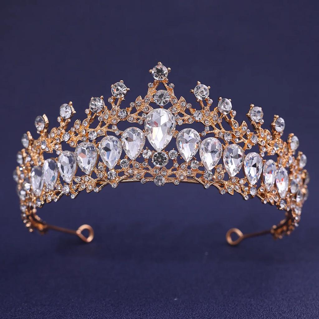 Baroque Red Green Blue Crystal Water Drop Tiara Crown Rhinestone Pageant Diadem Headpiece Bride Wedding & Prom Queen Crown