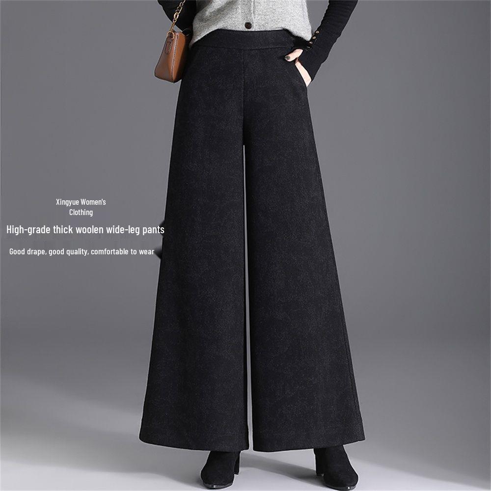 

High-Waisted Wool Wide-Leg Pants: Autumn/Winter Loose and Stylish Women s Long Drape Pants M 90-104 lbs