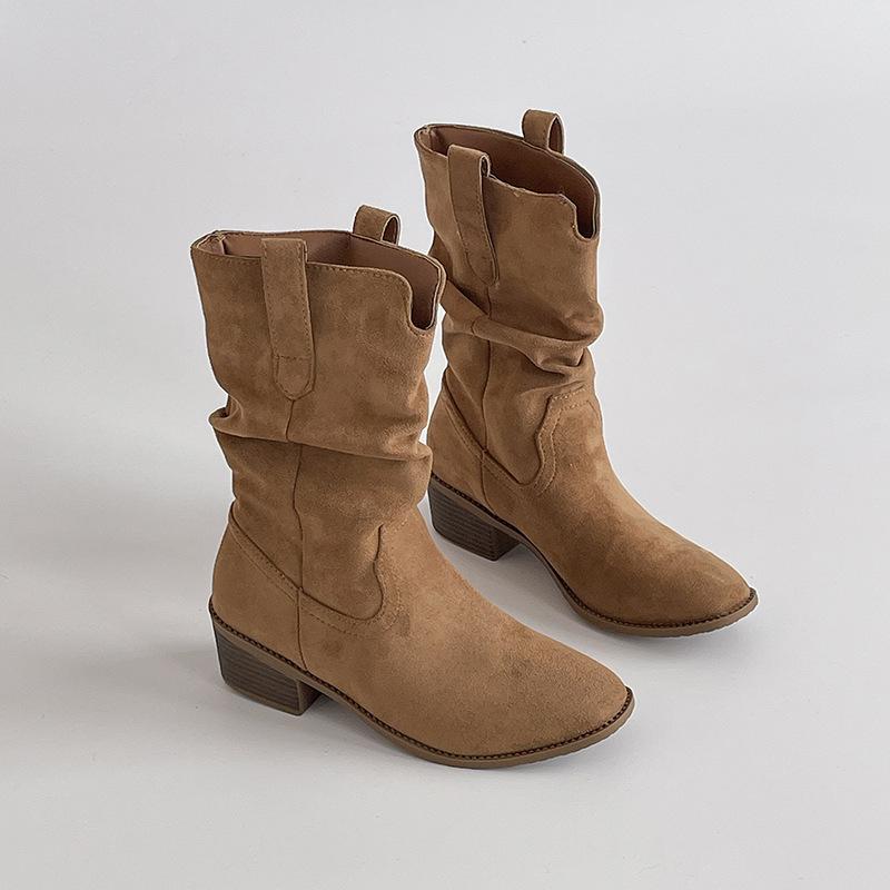 

Ретро стиль толстый каблук средняя голень острый носок мартинсы женские осень и зима модные универсальные, стройнящие и подчеркивающие темперамент западный рыцарь 40 хаки