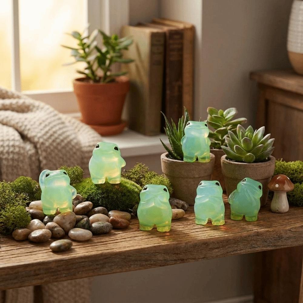 6PCS Glow At Dark Luminous Frog Figurines Cute Resin Frogs Ornament Fairy Garden Decor