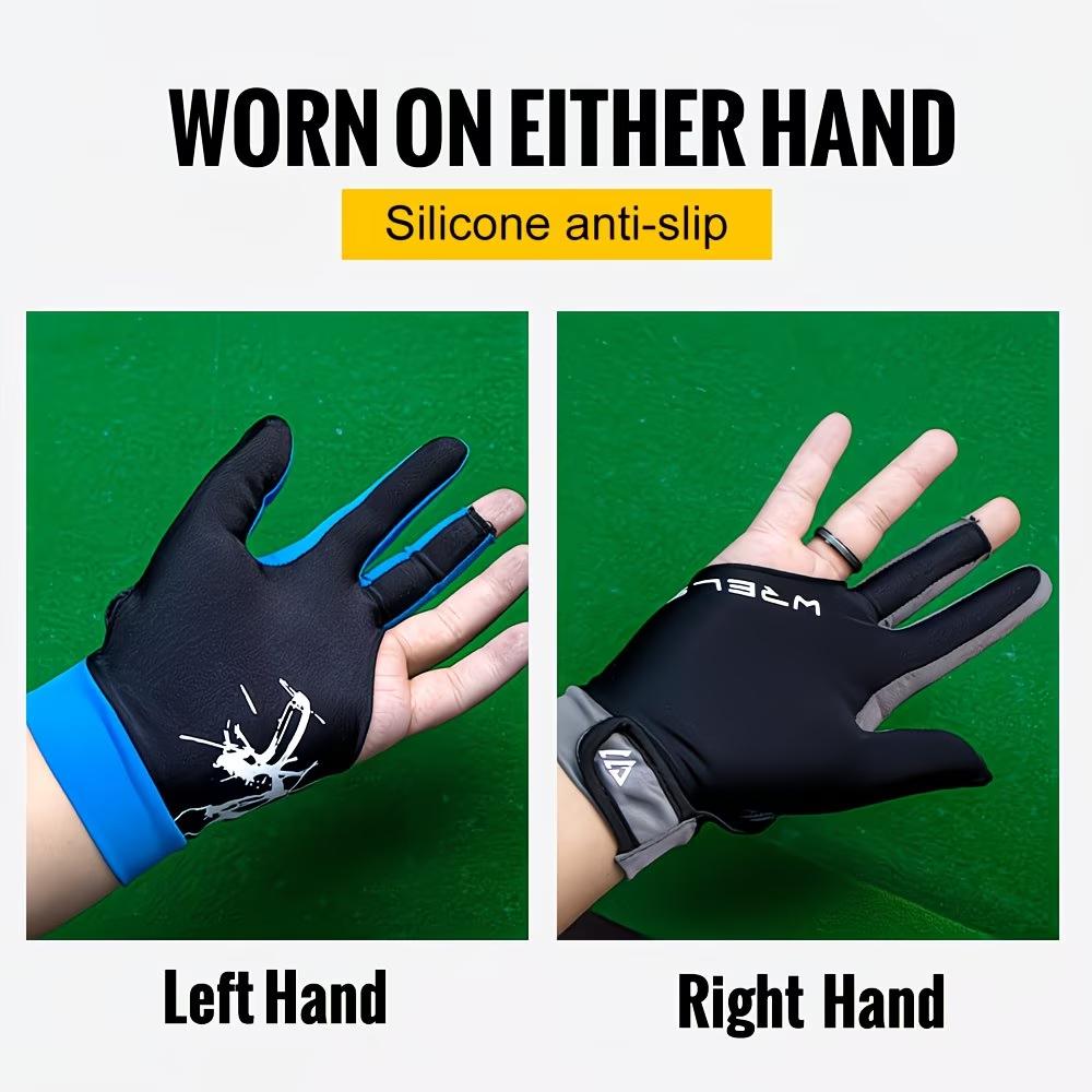 WRELS Three Finger Billiards Glove Breathable Sweat-Wicking Anti-Slip Adjustable Billiard Glove Elastic Billiard Training Gloves
