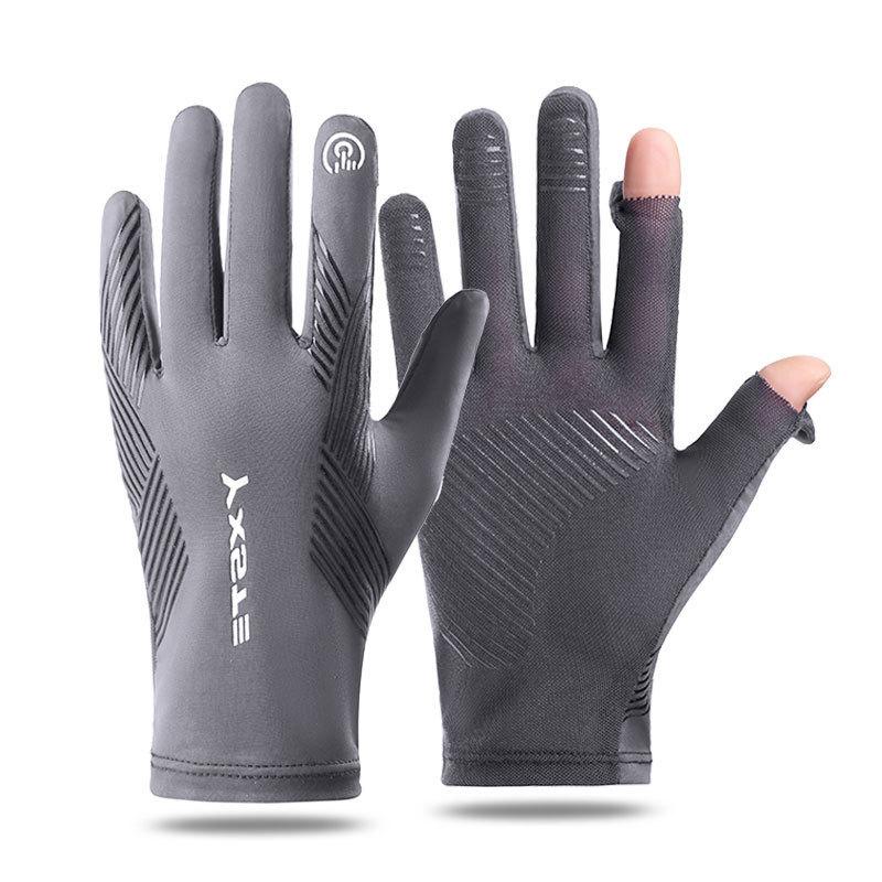 Ice Silk Sun Protection Gloves Men Cycling Summer Flip Finger Touch Screen Breathable Elastic Fishing Non Slip Driving Gloves