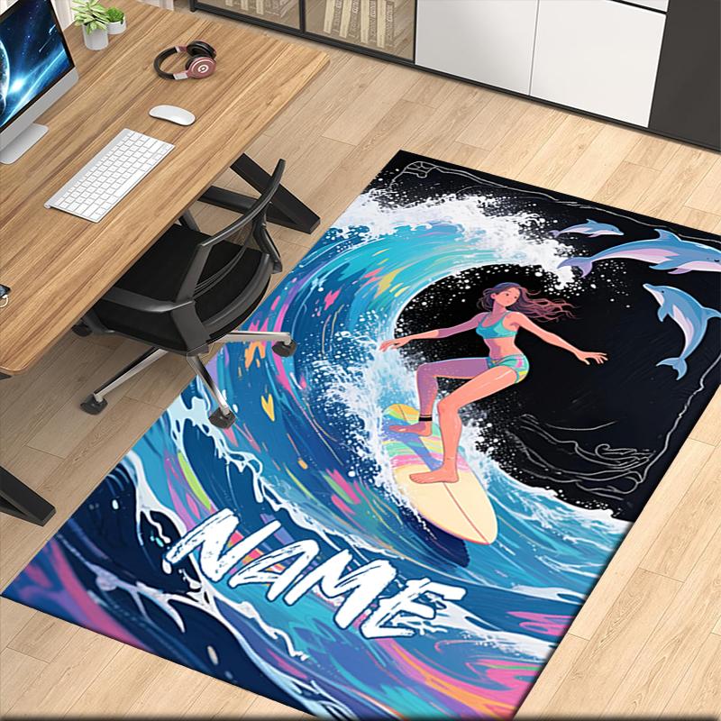Custom Name surf Printed Carpet, for Office Chair Living Room Bedroom Kitchen Room Decor Gifts.