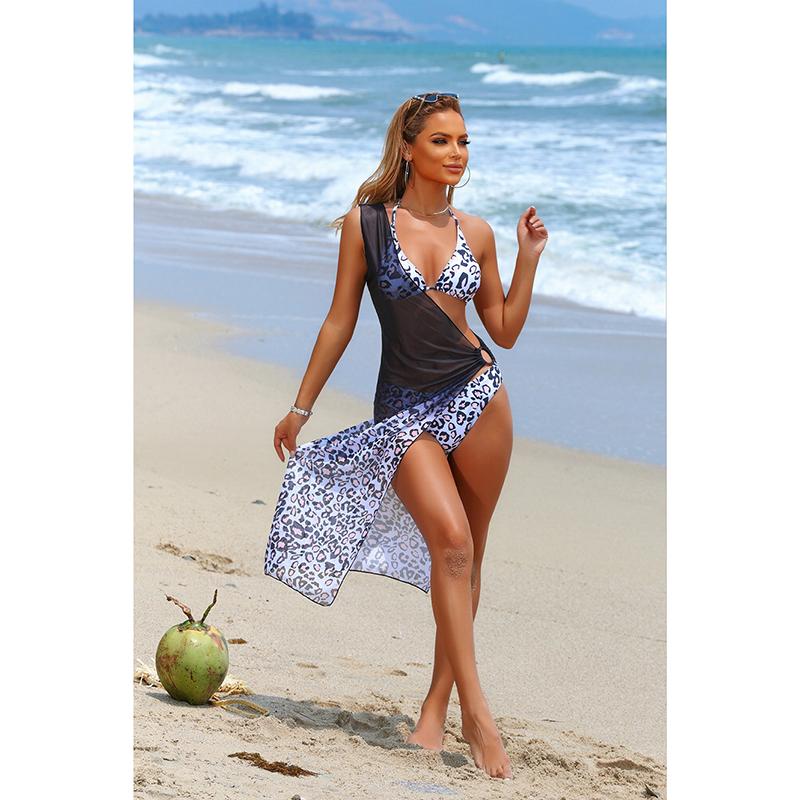 New Sexy Women's Leopard Print Three Piece Swimsuit Concealing Swimsuit Beach Top Beach Skirt