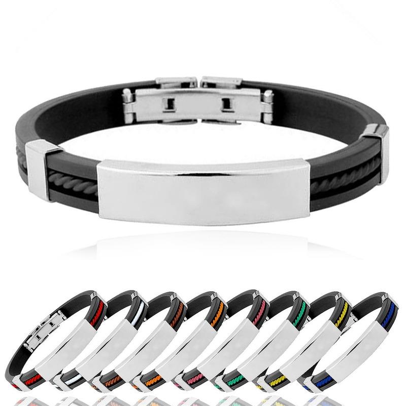 Bracelet Button Cuff Bracelet Stainless Steel Rubber Wristband Men's Women's New