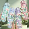 1PC Vintage Coffee Tea Cup Floral Print 750ml Color Plastic Sports Water Bottle Leakproof Flip Straw Lid Suitable for Sports Office Home Use