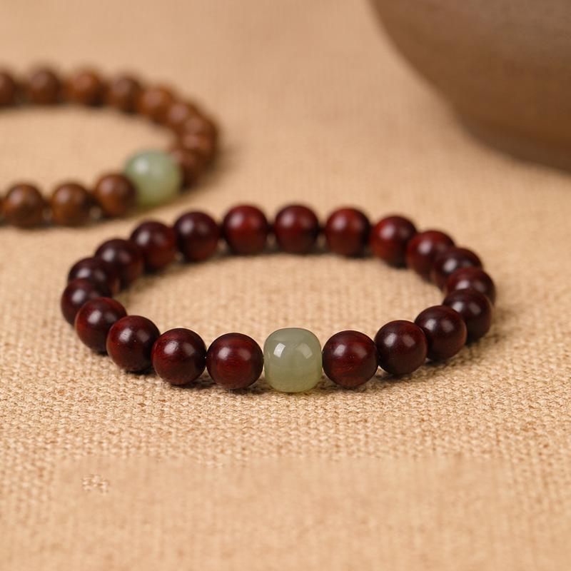 Blood sandalwood optimized jade beaded bracelet women's retro high-end bracelet simple and versatile exquisite gift box jewelry women