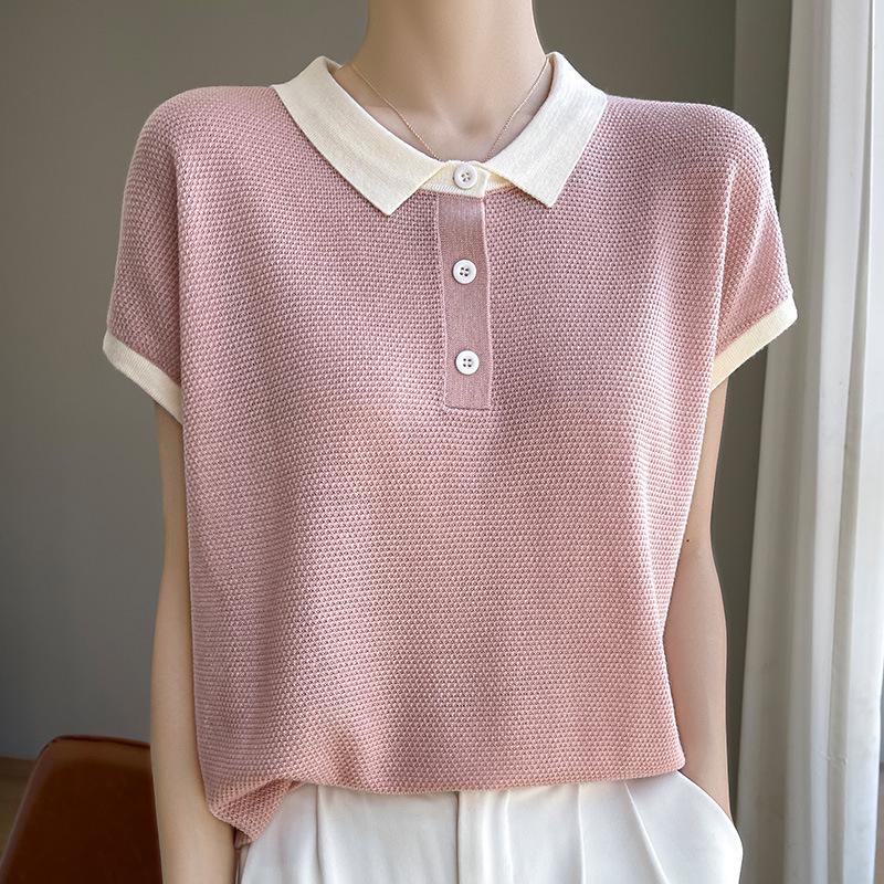 Women's Color Block Lyocell Tencel Knit Polo - Plus Size, Short Sleeve, Summer 2025 Collection