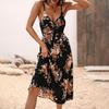 Women's Summer Ethnic Printed Short Sleeveless High Waist A Line Lace Up Dress