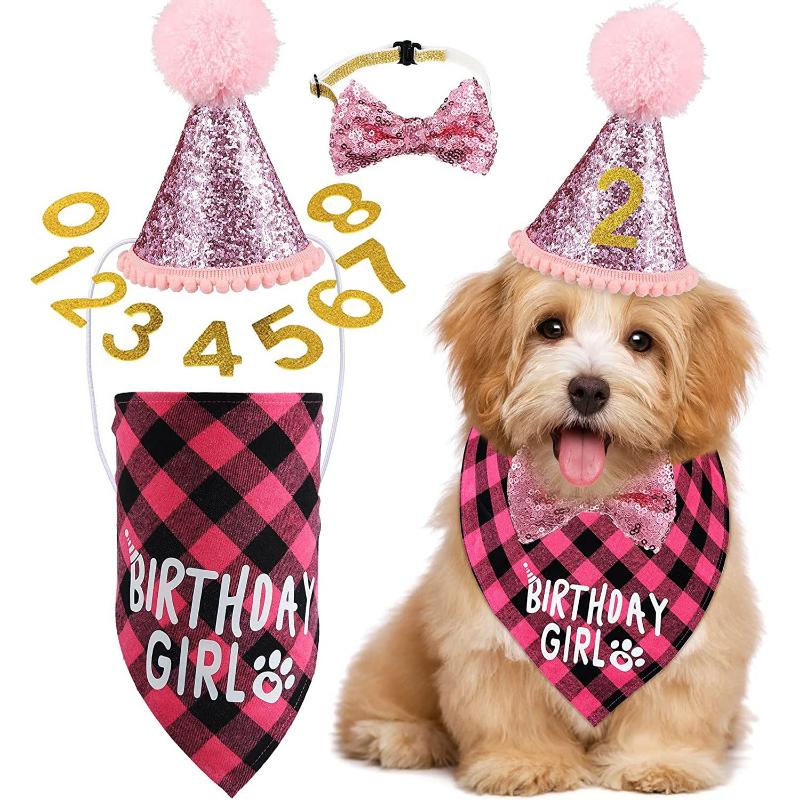 Pet Birthday Set Dog Scarf Hat Banner Flag Digital Set Pet Party Props
