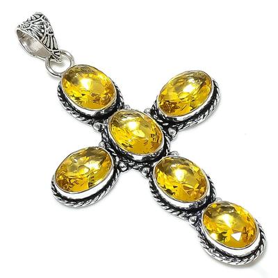 Natural Citrine Gemstone Handmade 925 Sterling Silver Gift Pendant 3.27" u9S85