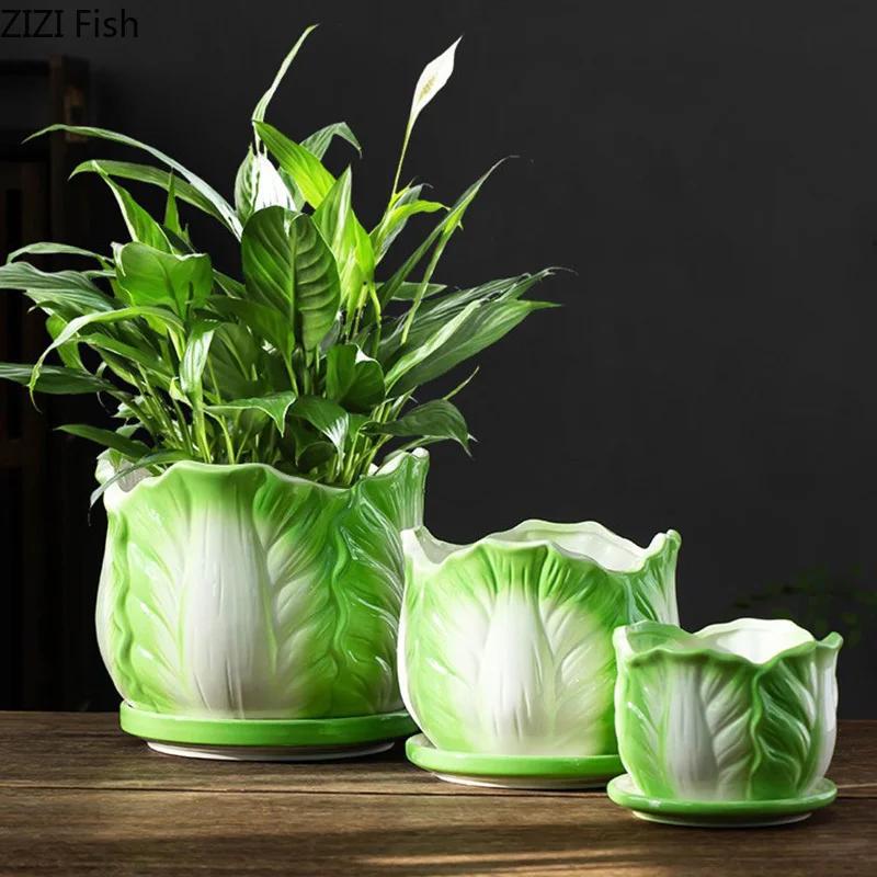 Kreative chinesische Kohl Keramikvase Kleine Pflanzentöpfe Tischdekoration Blumenarrangement Blumenvase Raum Ästhetische Dekoration