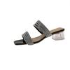 Fashion Summer New Style Slippers Women's Fashion Square Head Light Mouth Glitter Line with Anti-slip and Wear Heel Shoes