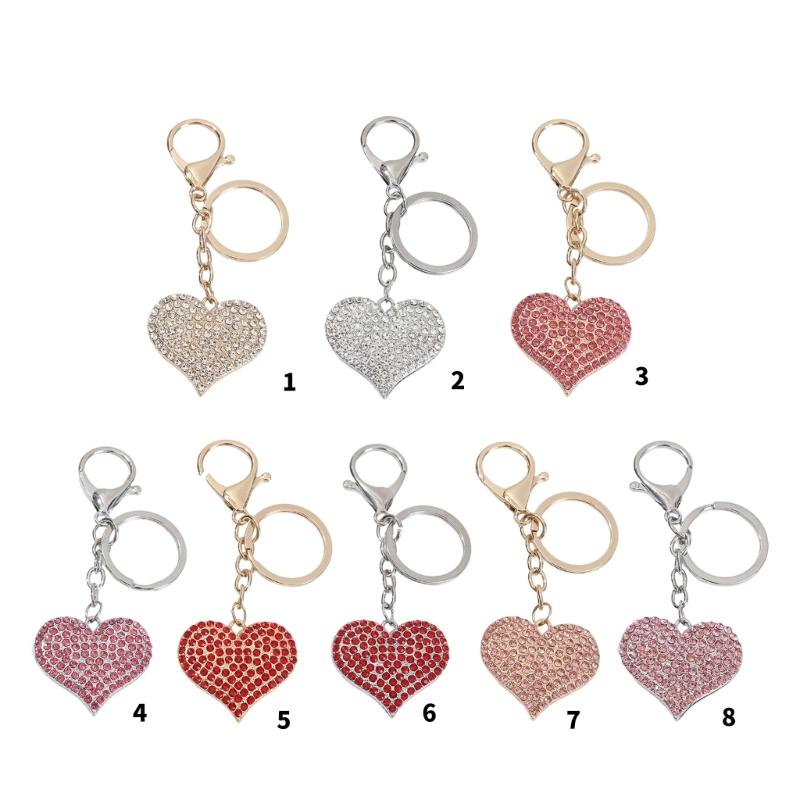 Sparkling Heart Keychain With Rhinestones Accent Zinc Alloy Design Bag Hanging Decoration For Women Gift Giving