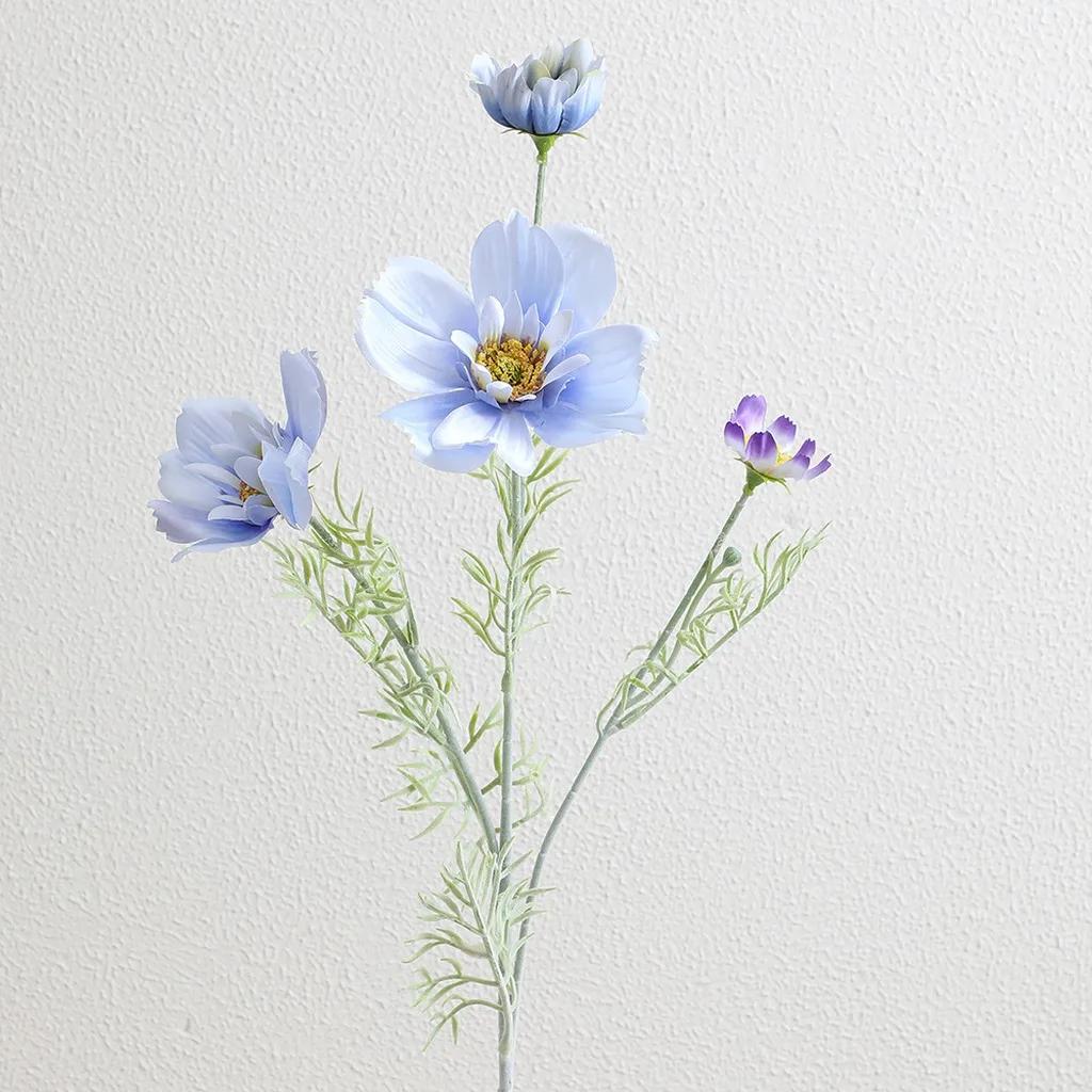 High Quality Artificial Cosmos Flower Silk Fake Daisy Flocked Stem Large Head Faux Flower for Home Wedding Decors DIY Bouquet