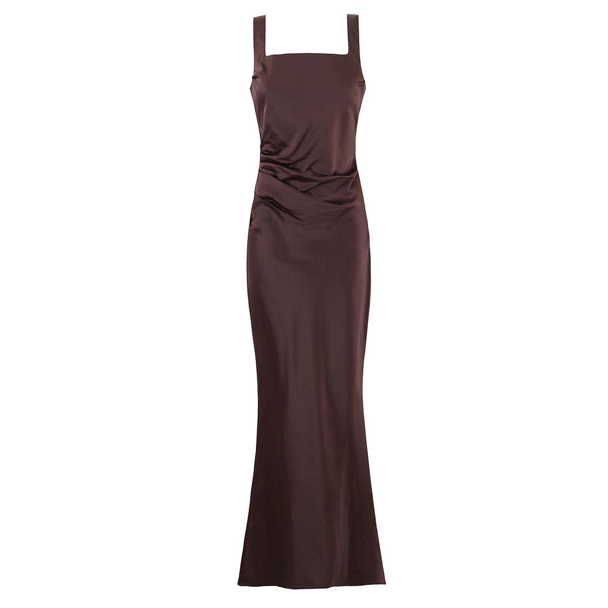 

2025 Retro Square Neck Drawstring Back Slim Fit Mermaid Banquet Dress Medium коричневый