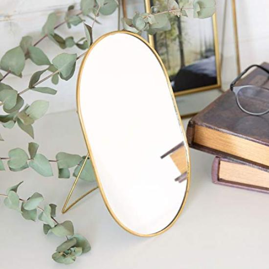 Oglindă de Masă Oglindă Kagami Oglindă de Masă Oglindă de Masă Antică Oglindă de Machiaj Elegantă de Tip Stativ Oval Cadru Alamă