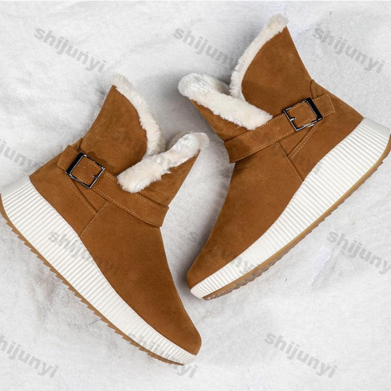 Fashion Women Cotton Shoes Winter Thicken Warm Non Slip Snow Boots Comfortable Fashion Buckle Strap Height Increase Outdoor Short Boots