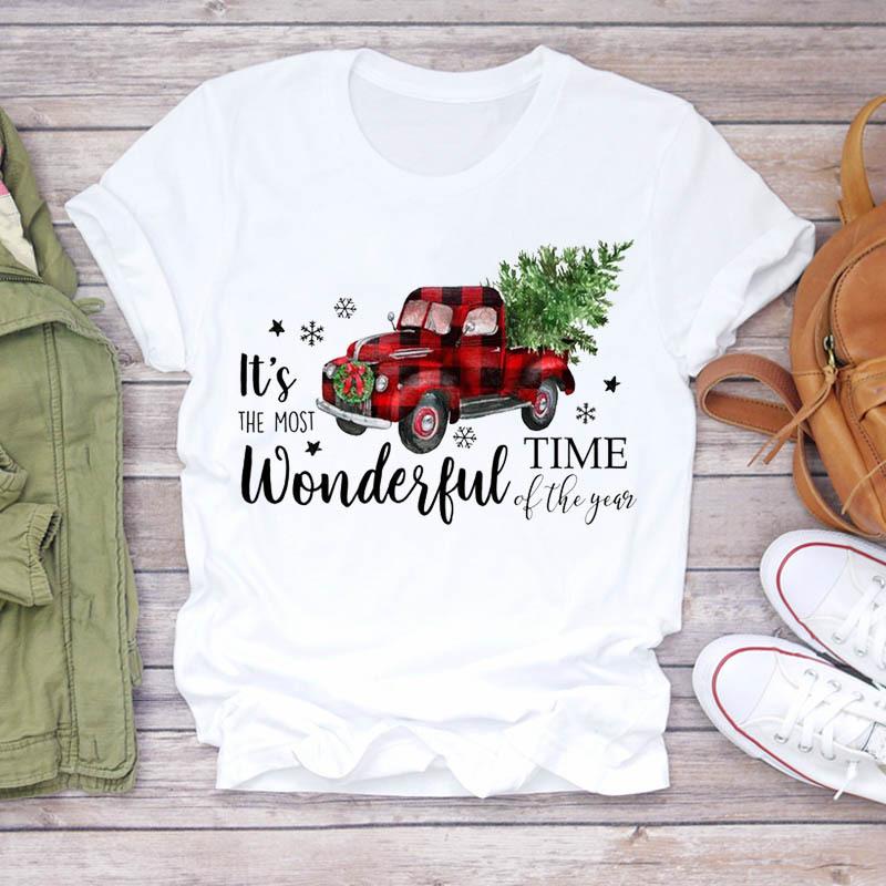 Casual Leopard Merry Christmas Tree Graphics Women T-Shirt 90S Kids Summer Shirts Loose White Female Tops Cute Children Clothes