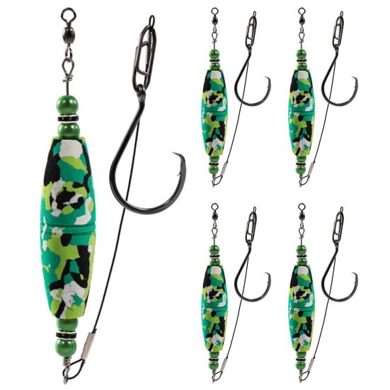 

5 шт. комплект поплавочной оснастки для сома с острым крюком, поворотный кран с леской с покрытием, морская река, озеро, пресноводная поплавковая установка для морской рыбалки, аксессуары для уличной рыбалки S зелёный